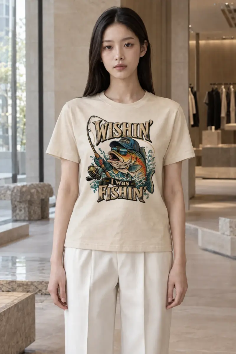 "Wishin' I Was Fishin'" Heavyweight Unisex Crewneck T-shirt | Gildan 5000