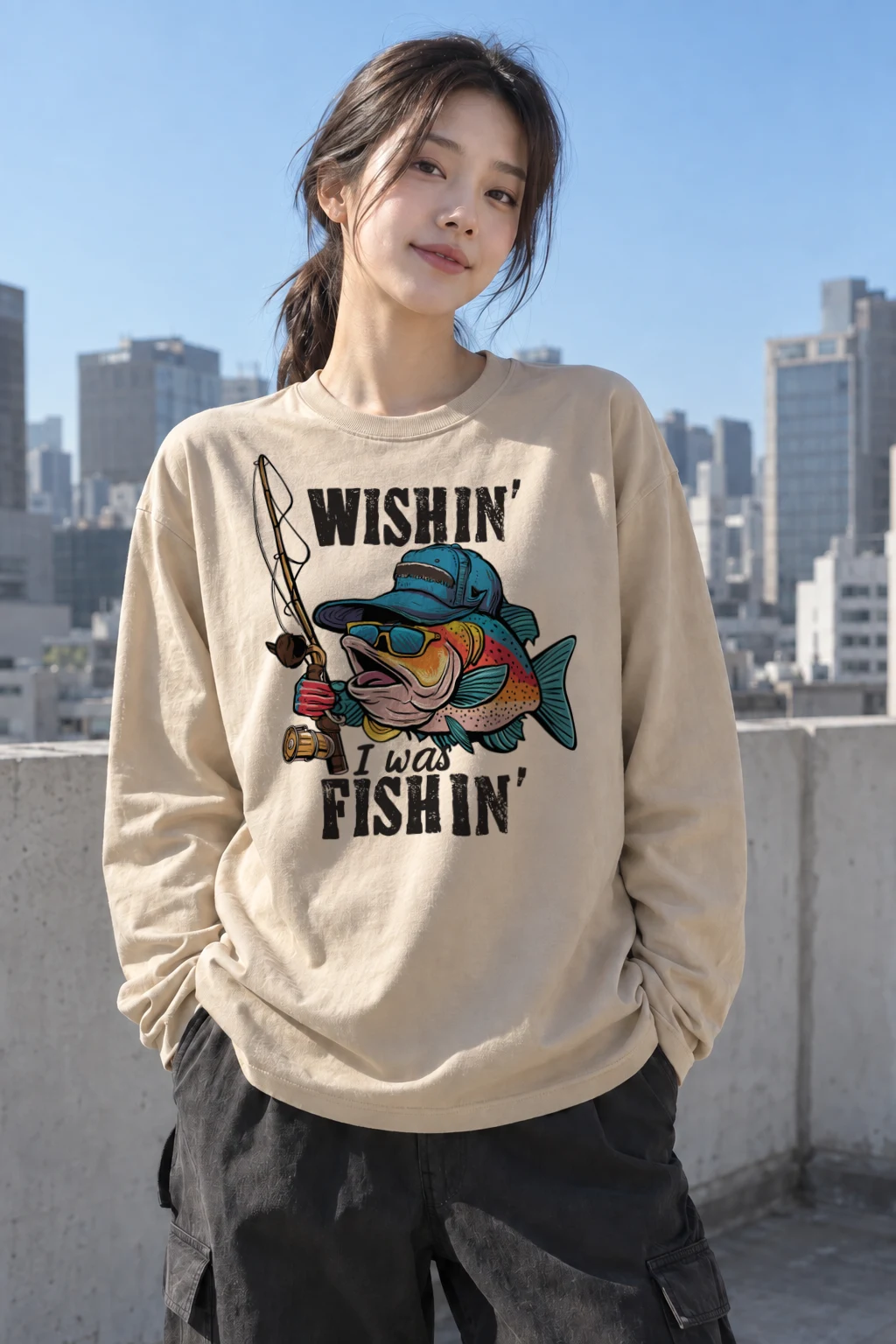 "Wishin' I Was Fishin'" Unisex Longsleeve T-shirt | Gildan 2400