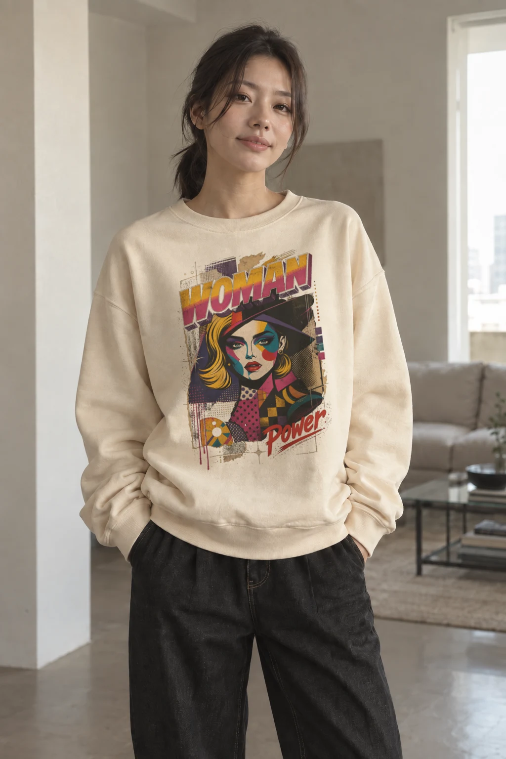 "Woman Power" Unisex Sponge Fleece Crewneck Sweatshirt | Bella + Canvas 3901