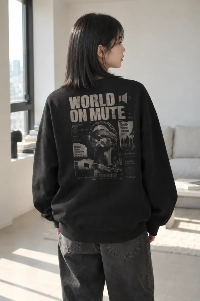 "World On Mute" Heavy Blend Unisex Crewneck Sweatshirt | Gildan 18000