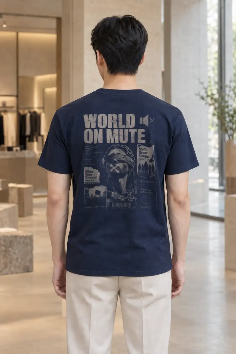 "World On Mute" Heavyweight Unisex Crewneck T-shirt | Gildan 5000