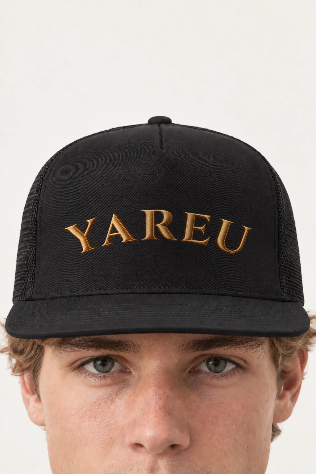 "Yareu Lettermark" 5 Panel Trucker Cap | Yupoong 6006