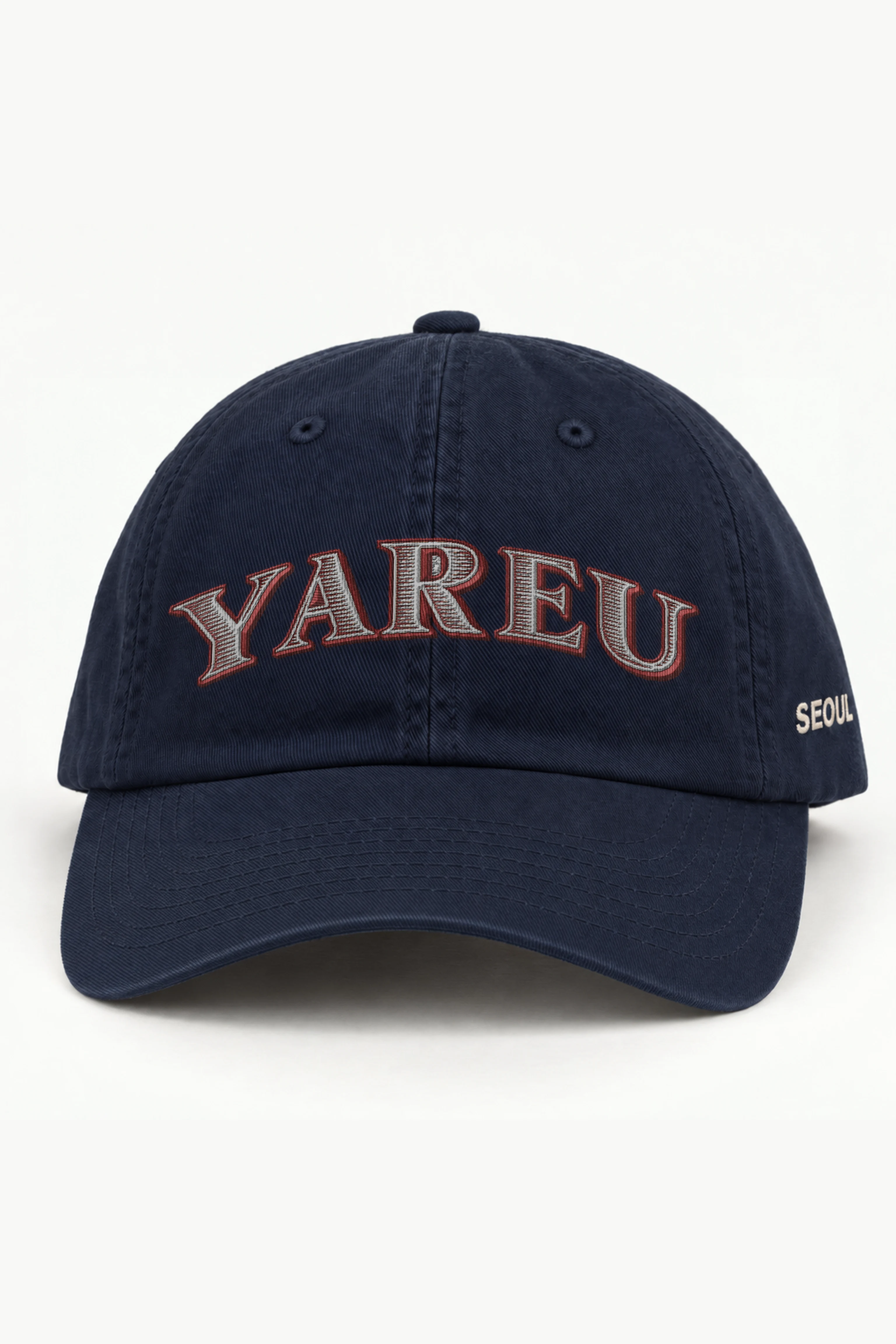 "Yareu Varsity Arch" Classic Dad Hat · Embroidered — navy/cap-front
