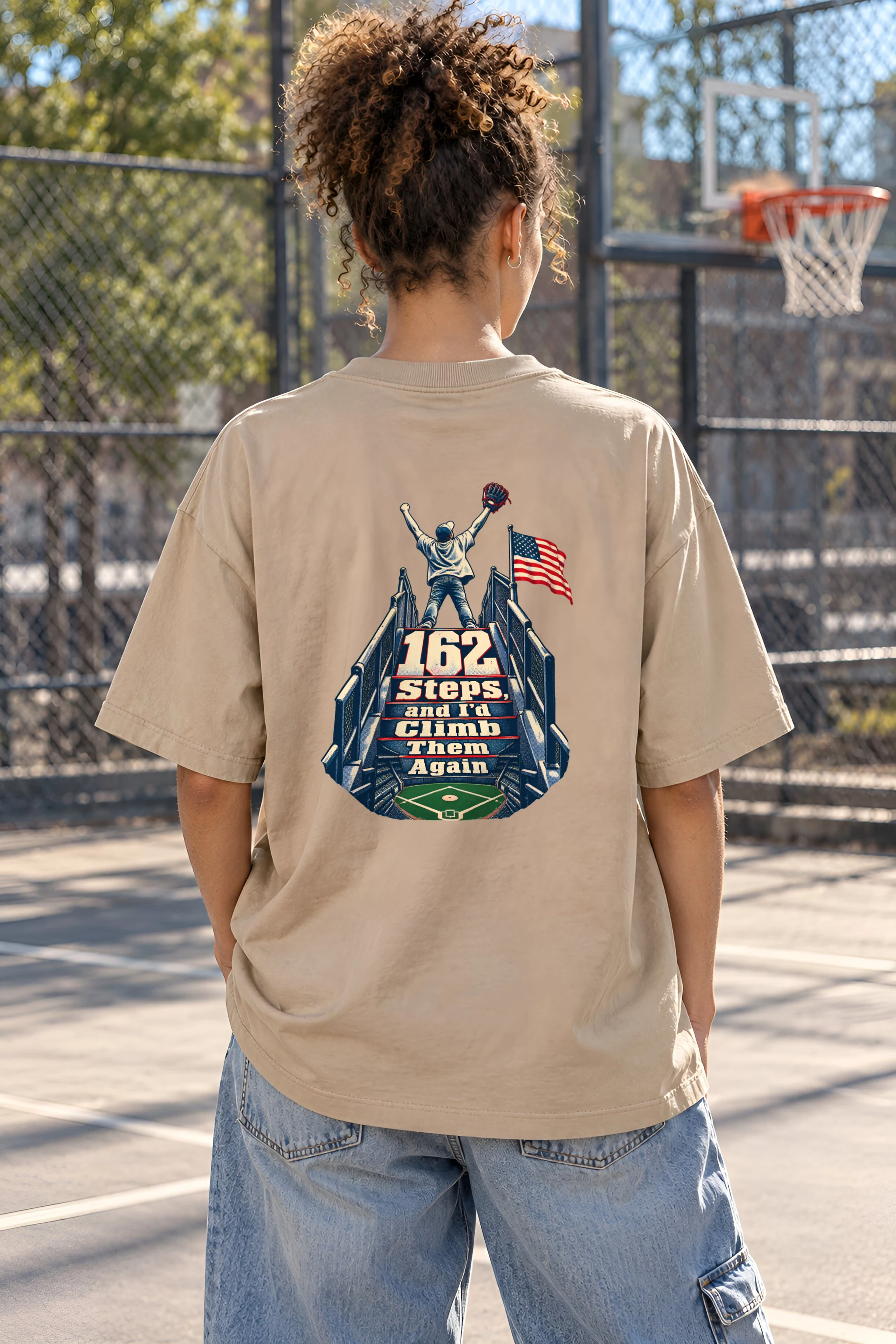 "162 Steps, and I'd Climb Them Again" Unisex Oversized Heavyweight Crewneck T-Shirt