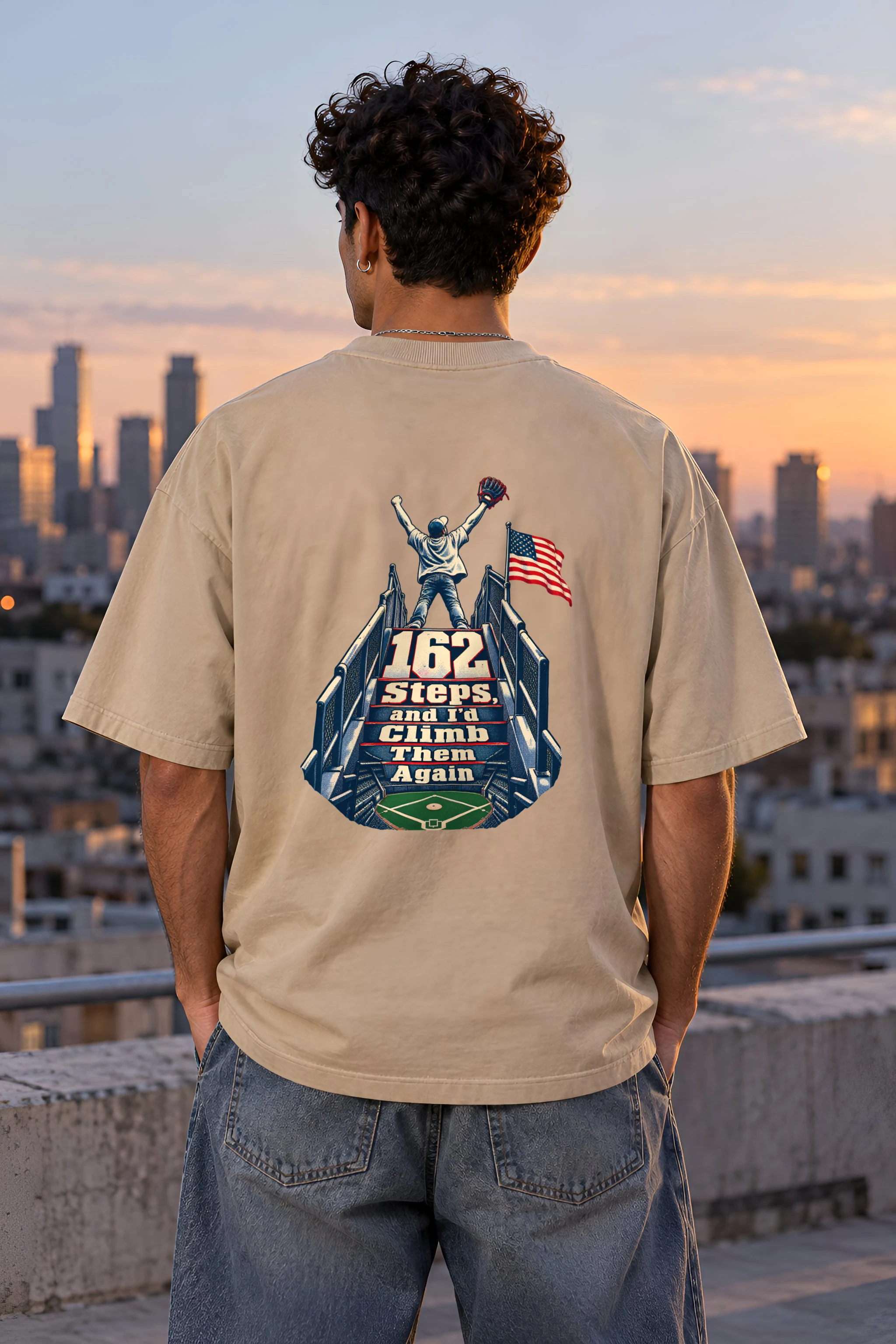 "162 Steps, and I'd Climb Them Again" Unisex Oversized Heavyweight Crewneck T-Shirt