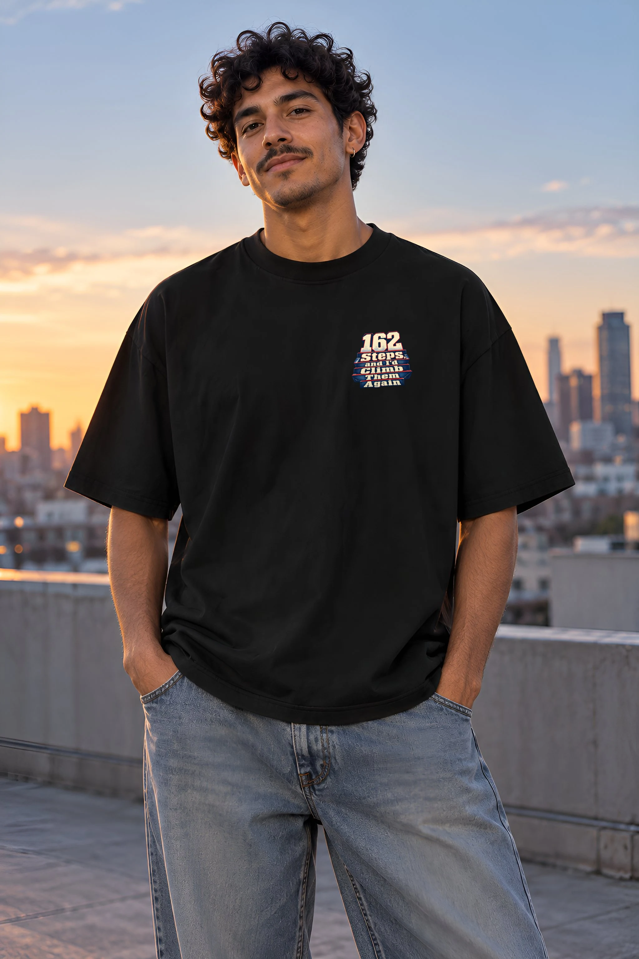 "162 Steps, and I'd Climb Them Again" Unisex Oversized Heavyweight Crewneck T-Shirt