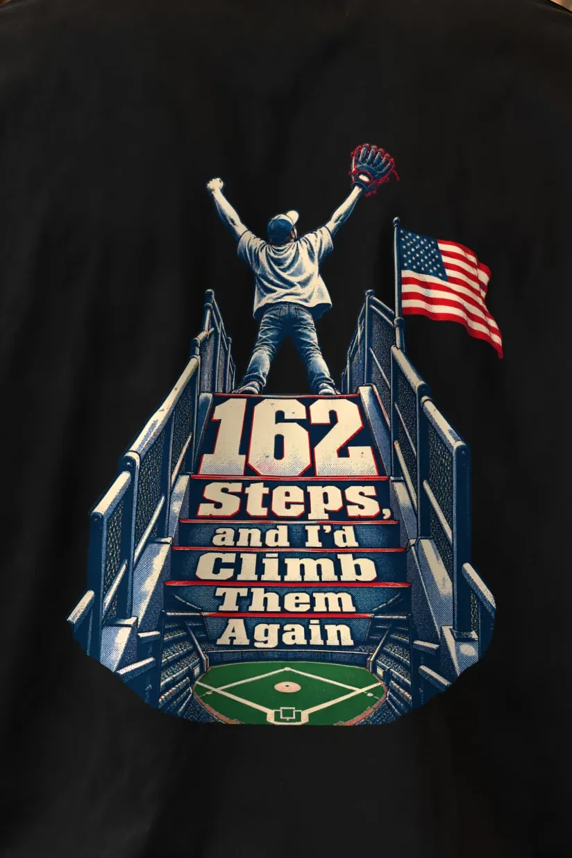 "162 Steps, and I’d Climb Them Again" Unisex Oversized Heavyweight Crewneck T-Shirt - the graphic up close