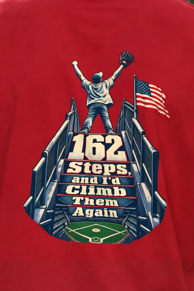 "162 Steps Baseball Fan" Heavyweight Unisex Crewneck T-shirt - the graphic up close