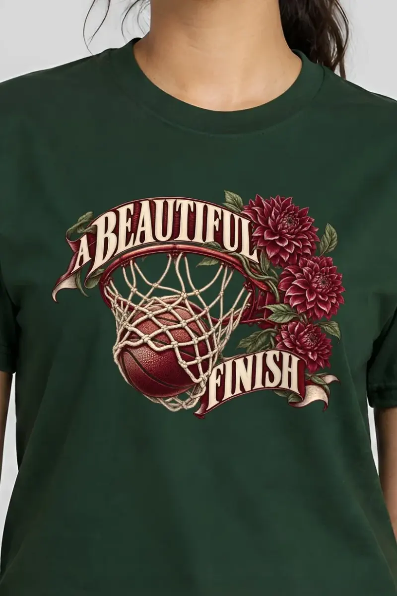 "A Beautiful Finish" Heavyweight Unisex Crewneck T-shirt - the graphic up close