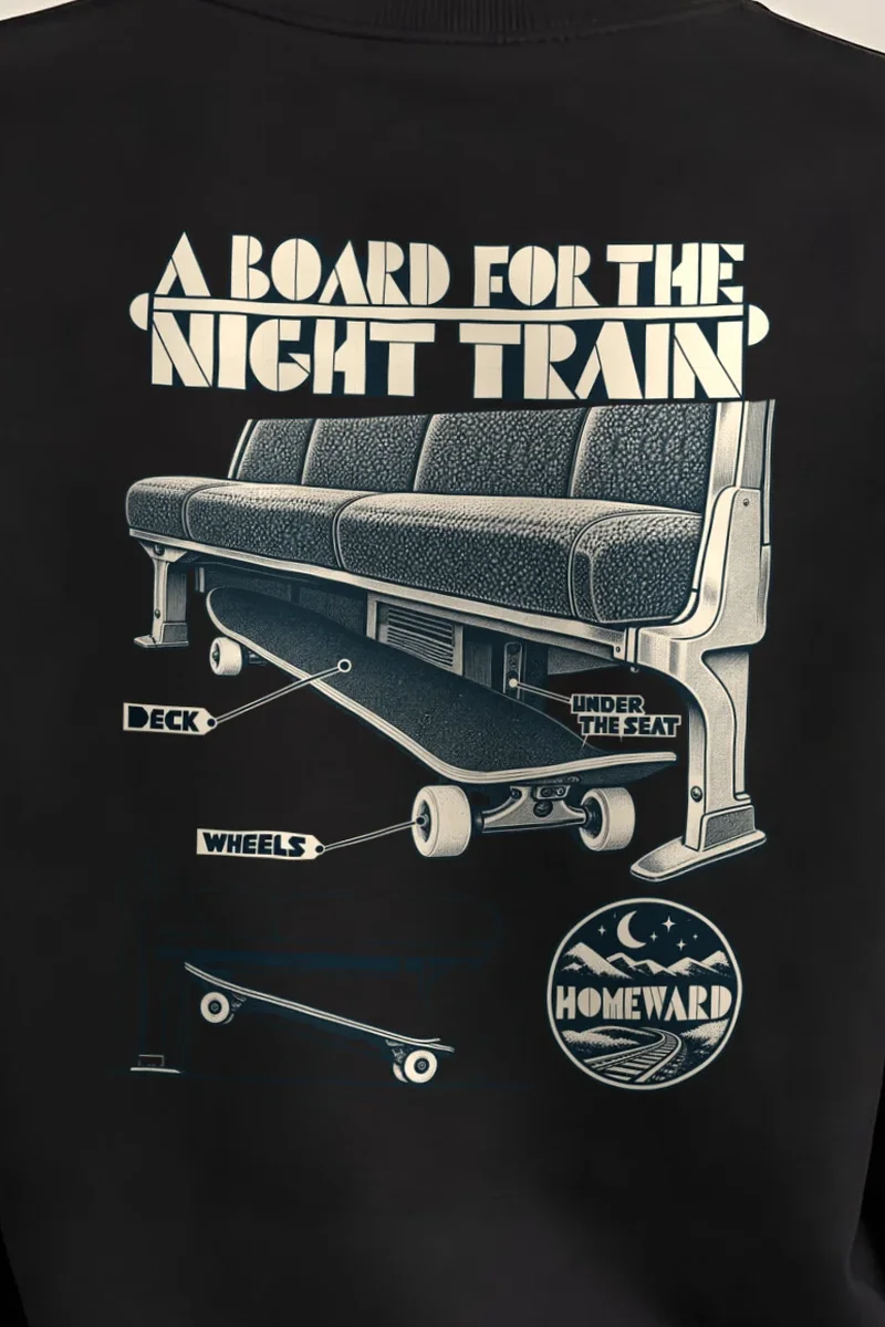 "A Board for the Night Train" 1 Crewneck Sweatshirt - the graphic up close