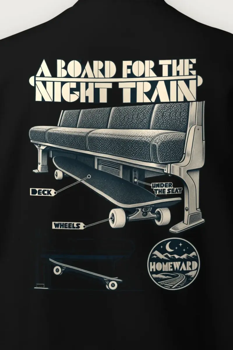 "A Board for the Night Train" Heavy Blend Unisex Crewneck Sweatshirt - the graphic up close