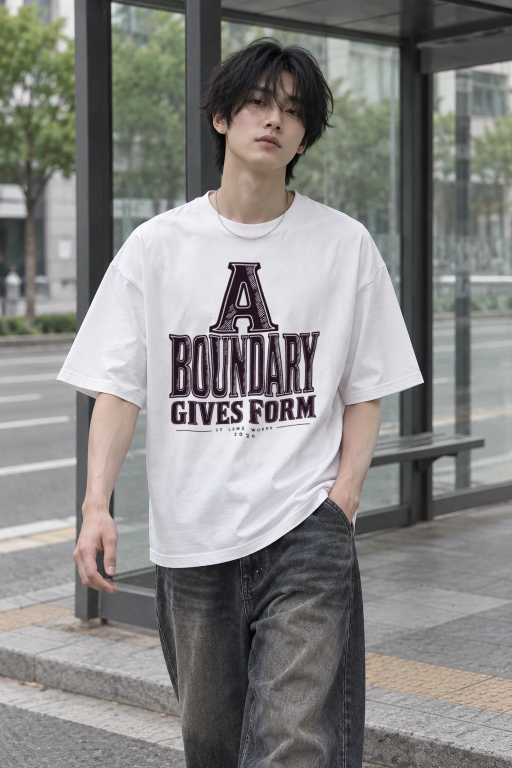 "A Boundary Gives Form" Men's Oversized Heavyweight Crewneck T-Shirt