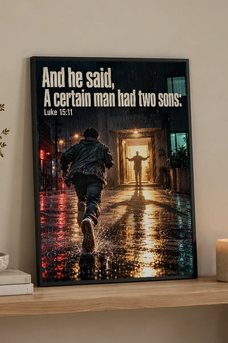 "A Certain Man Had Two Sons" Premium Wooden Framed Poster - the graphic up close
