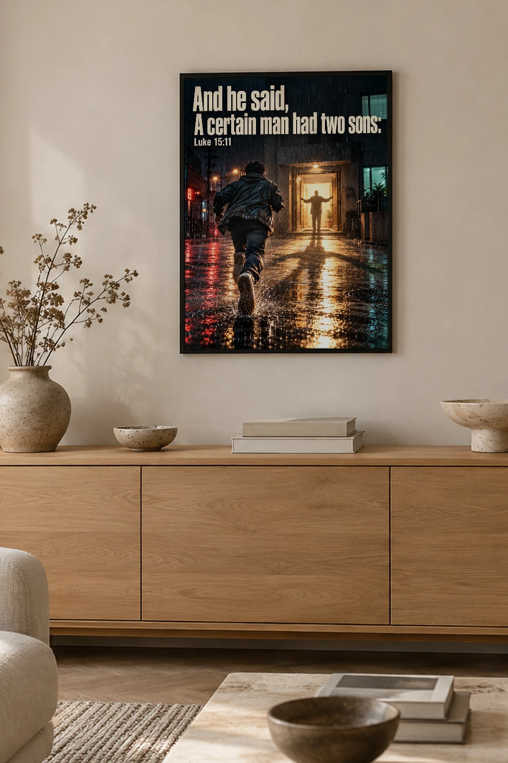 "A Certain Man Had Two Sons" Premium Wooden Framed Poster