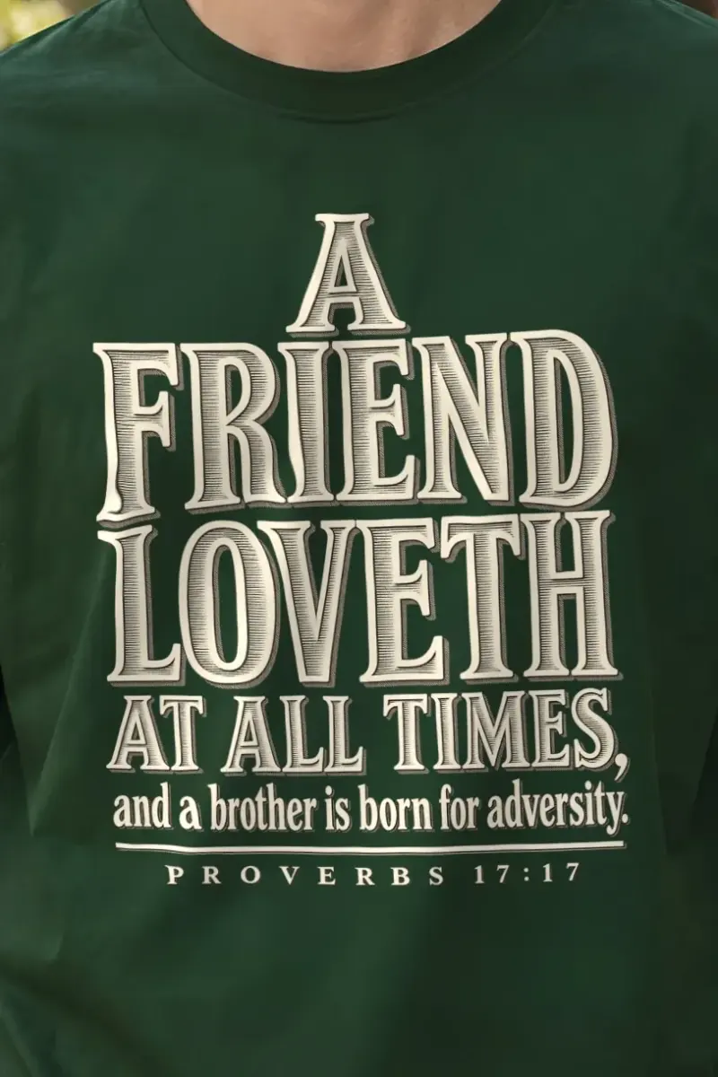 "A Friend Loveth" Heavyweight Unisex Crewneck T-shirt - the graphic up close