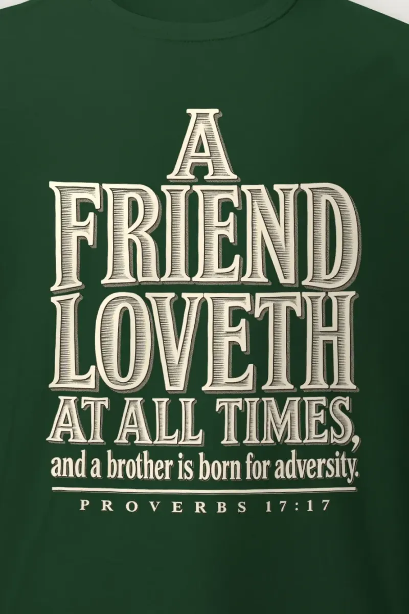 "A Friend Loveth" Heavyweight Unisex Crewneck T-shirt - the graphic up close