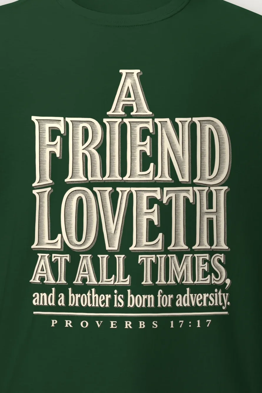 "A Friend Loveth" Heavyweight Unisex Crewneck T-shirt - the graphic up close