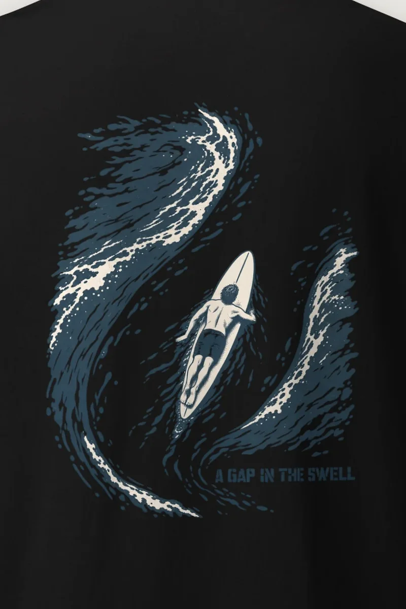 "A Gap in the Swell" Heavyweight Unisex Crewneck T-shirt - the graphic up close