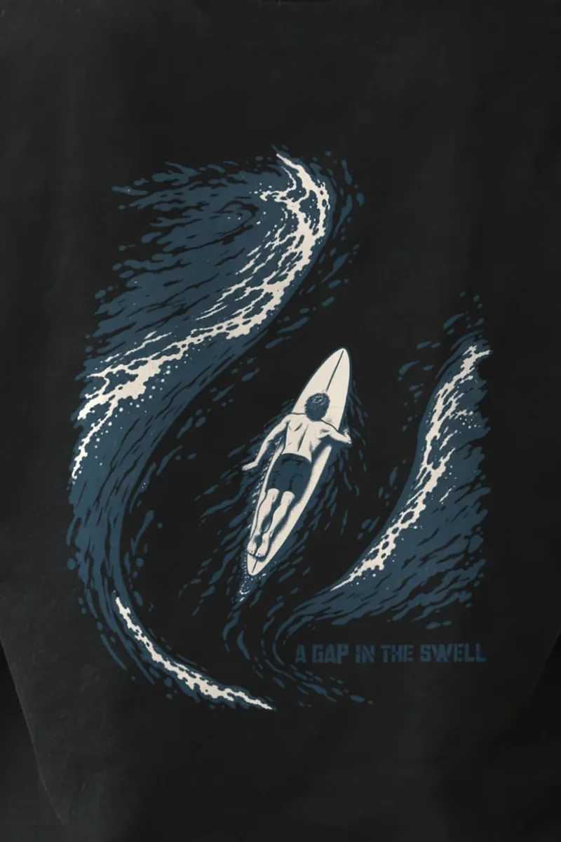 "A Gap in the Swell" Heavyweight Unisex Crewneck T-shirt - the graphic up close