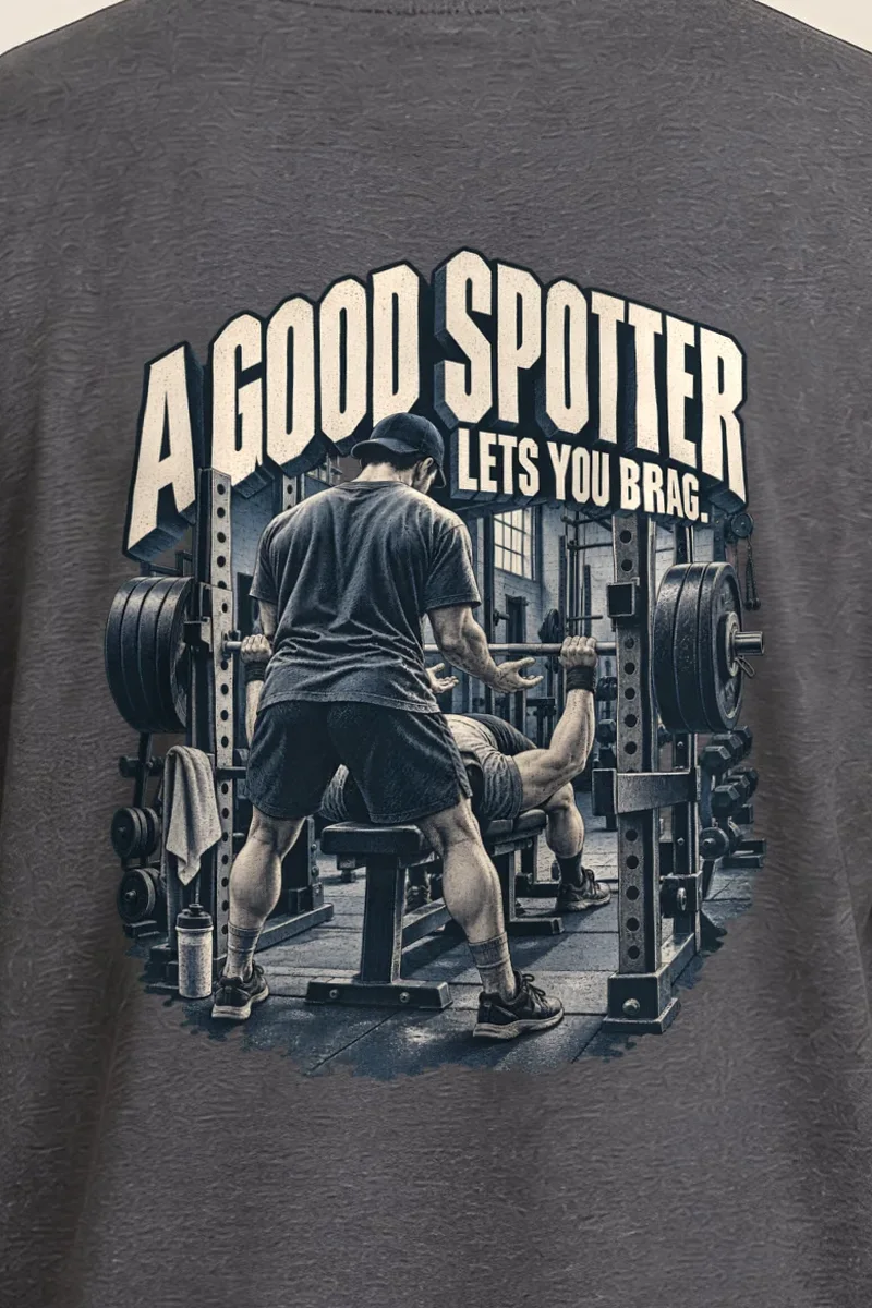 "A Good Spotter" Heavyweight Unisex Crewneck T-shirt - the graphic up close