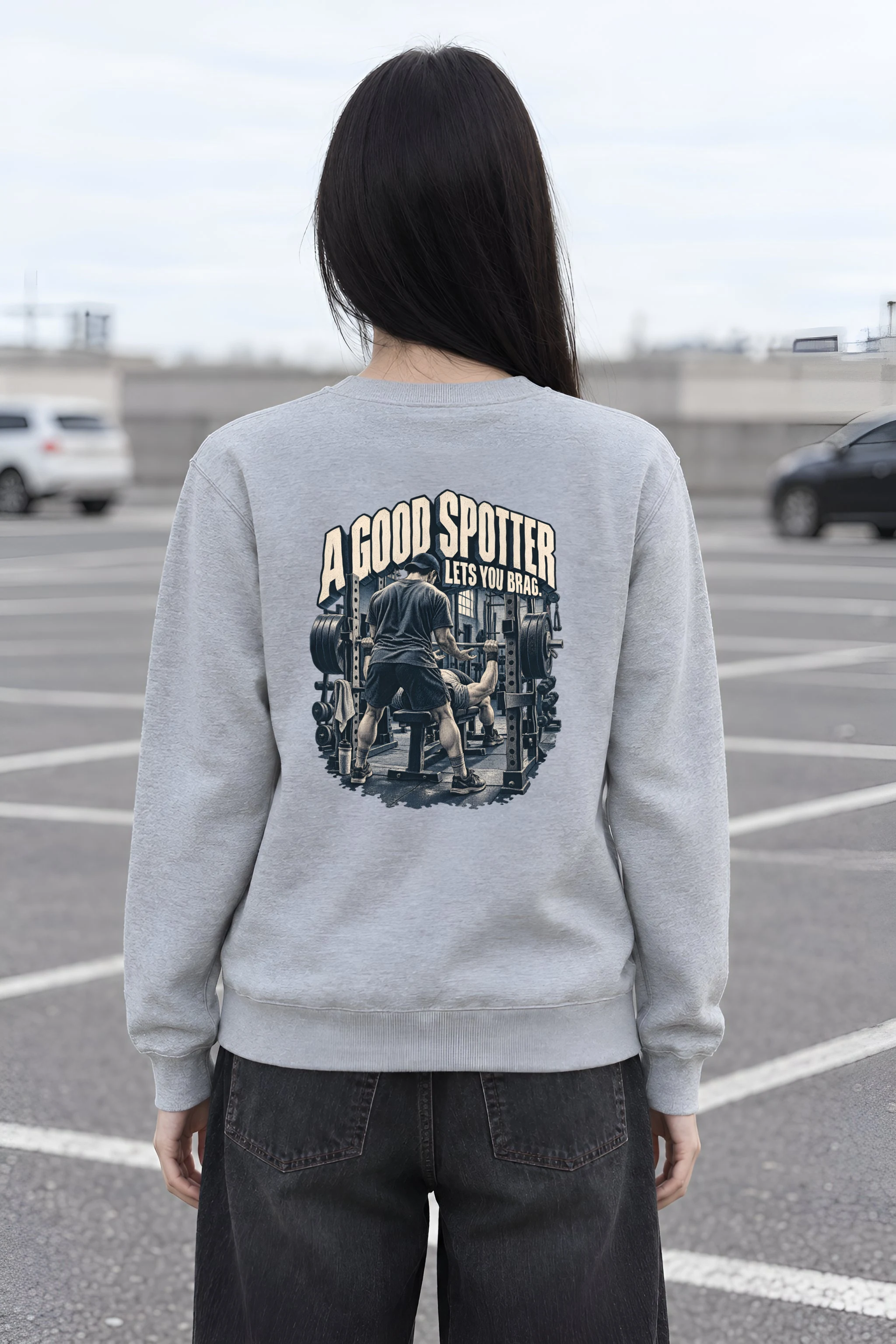 "A Good Spotter Lets You Brag" Heavy Blend Unisex Crewneck Sweatshirt