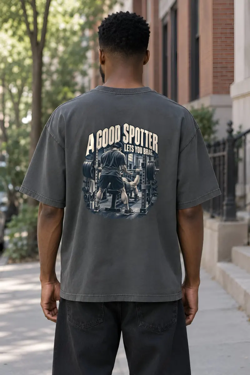 "A Good Spotter Lets You Brag" Unisex Oversized Heavyweight Crewneck T-Shirt