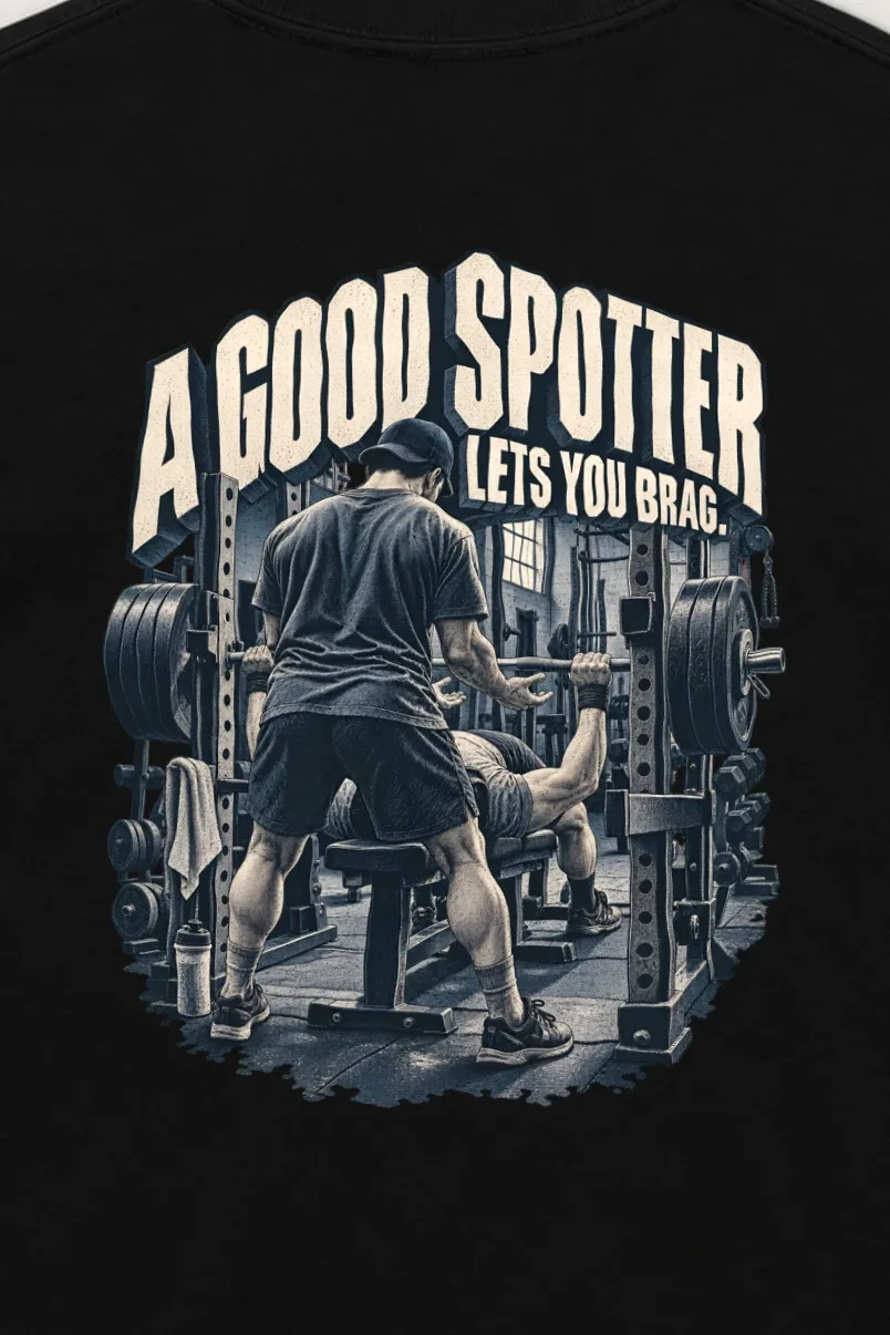 "A Good Spotter Lets You Brag" Unisex Longsleeve T-shirt - the graphic up close