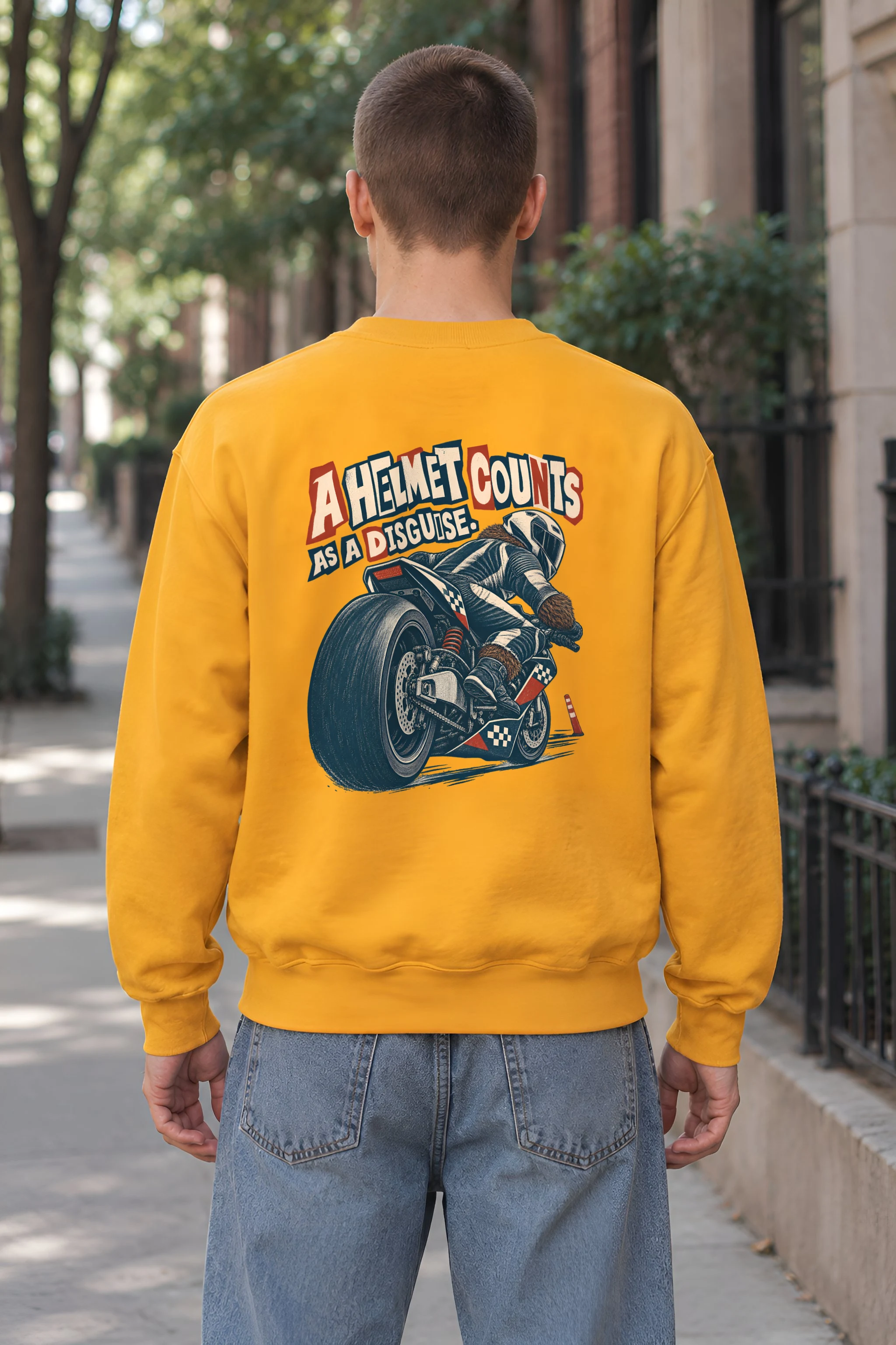 "A Helmet Counts as a Disguise" Heavy Blend Unisex Crewneck Sweatshirt