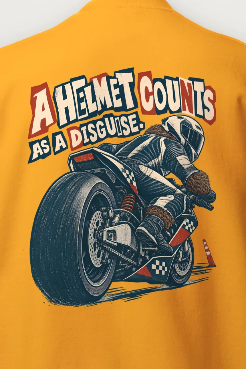 "A Helmet Counts as a Disguise" Heavy Blend Unisex Crewneck Sweatshirt - the graphic up close