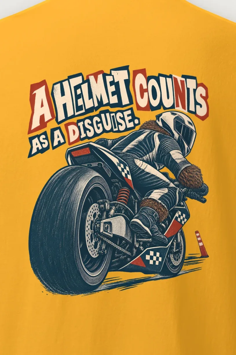 "A Helmet Counts as a Disguise" Heavyweight Unisex Crewneck T-shirt - the graphic up close