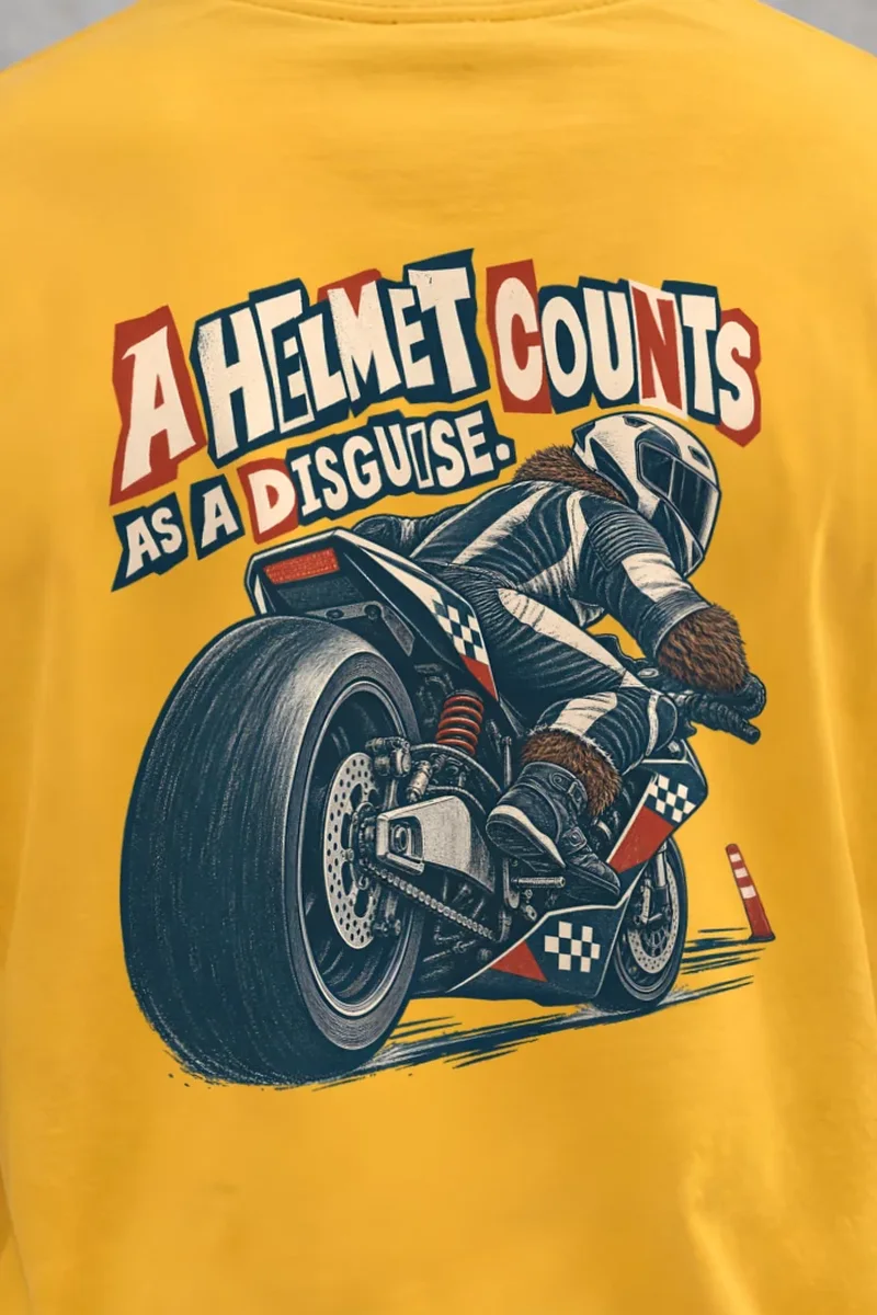 "A Helmet Counts as a Disguise" Heavyweight Unisex Crewneck T-shirt - the graphic up close