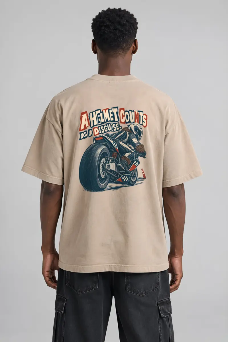 “A Helmet Counts as a Disguise” Men’s Oversized Heavyweight Crewneck T-Shirt
