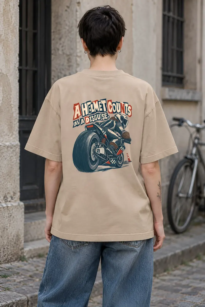 "A Helmet Counts as a Disguise" Unisex Oversized Heavyweight Crewneck T-Shirt