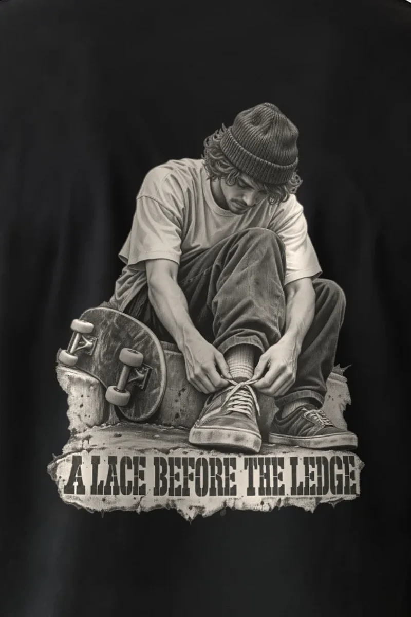 "A Lace Before the Ledge" Heavyweight Unisex Crewneck T-shirt - the graphic up close