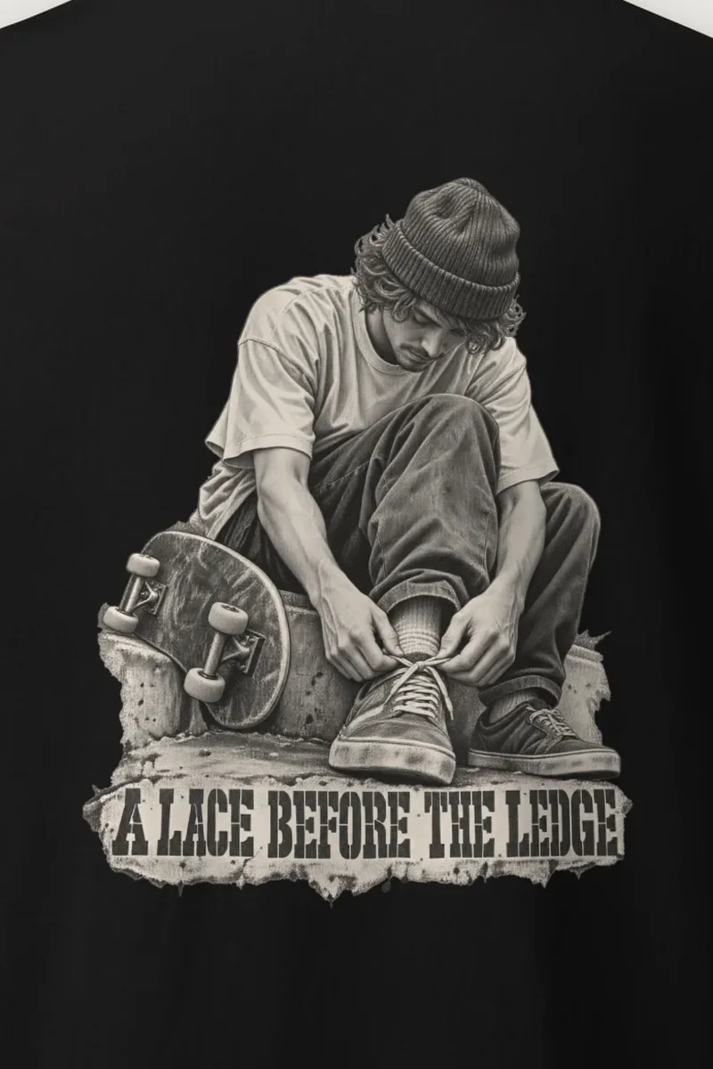 "A Lace Before the Ledge" Heavyweight Unisex Crewneck T-shirt - the graphic up close
