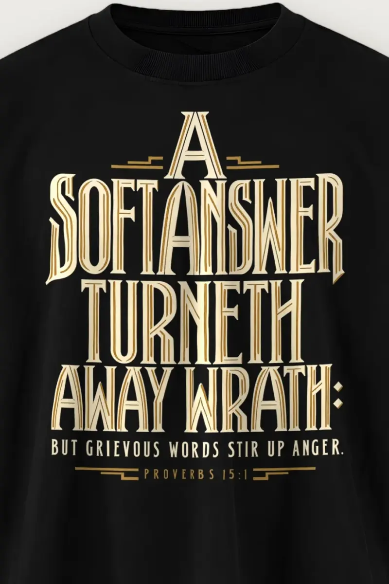 "A Soft Answer Turneth Away Wrath" Men’s Oversized Heavyweight Crewneck T-Shirt - the graphic up close