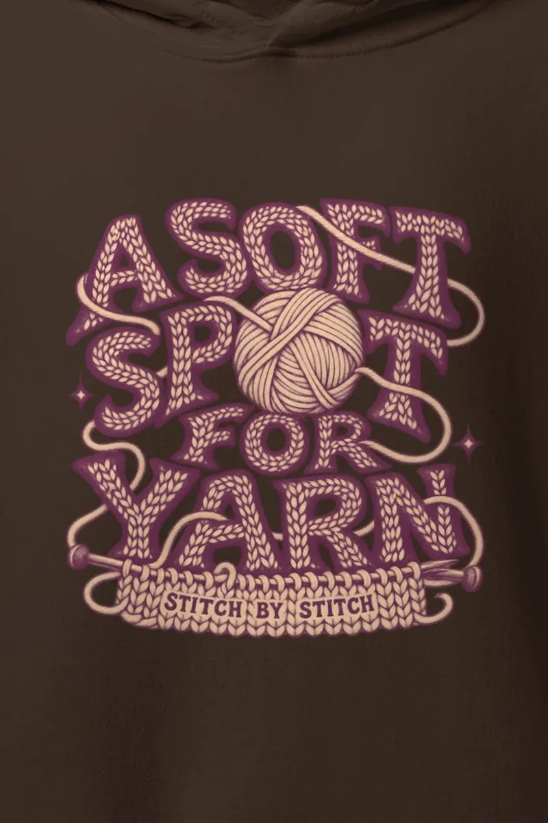 "A Soft Spot for Yarn" Heavy Blend Unisex Pullover Hoodie - the graphic up close