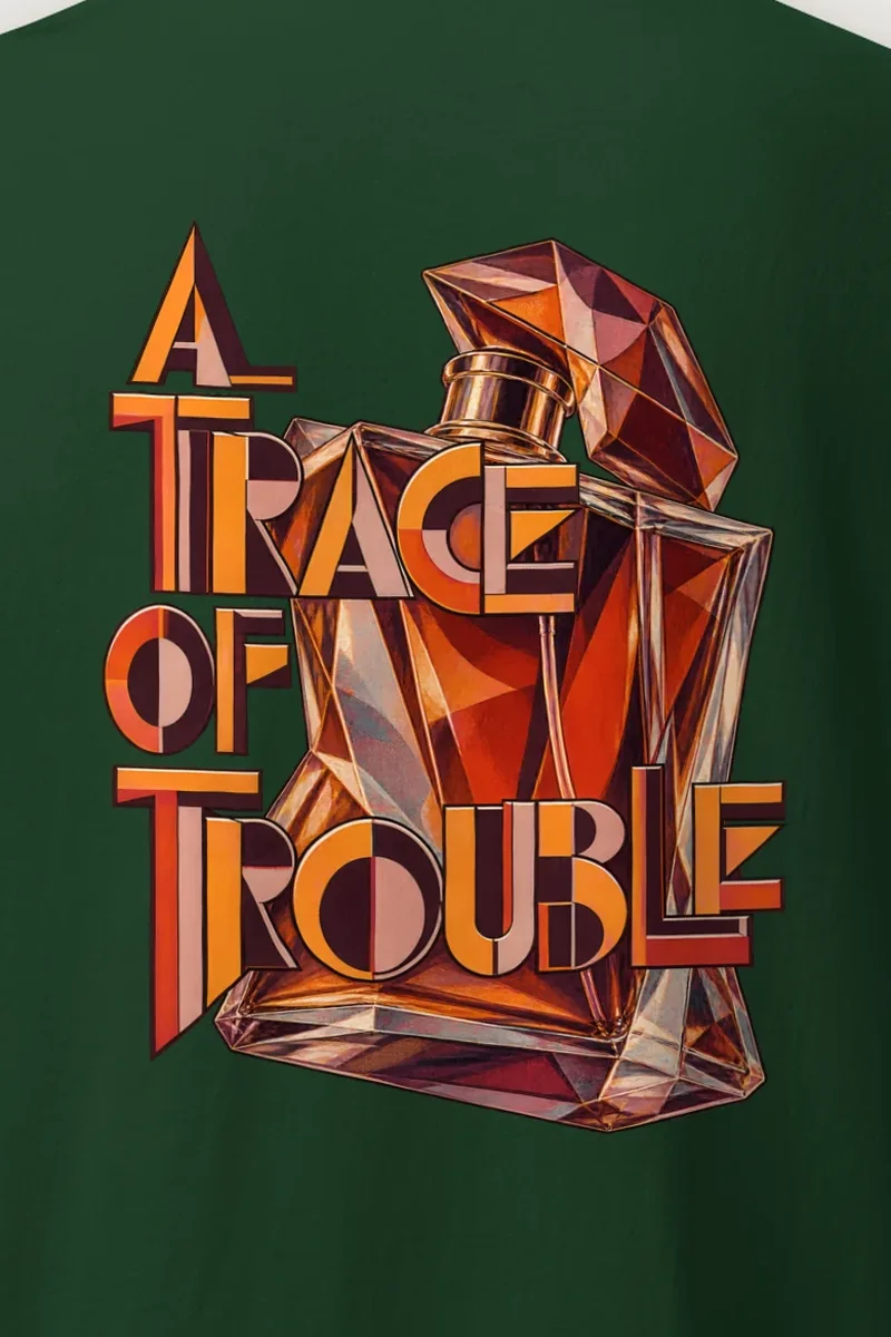 "A Trace of Trouble" Heavyweight Unisex Crewneck T-shirt - the graphic up close