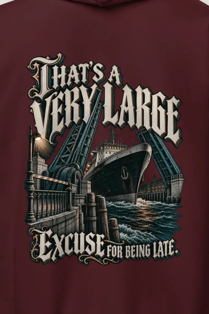 "A Very Large Excuse" Heavy Blend Unisex Pullover Hoodie - the graphic up close