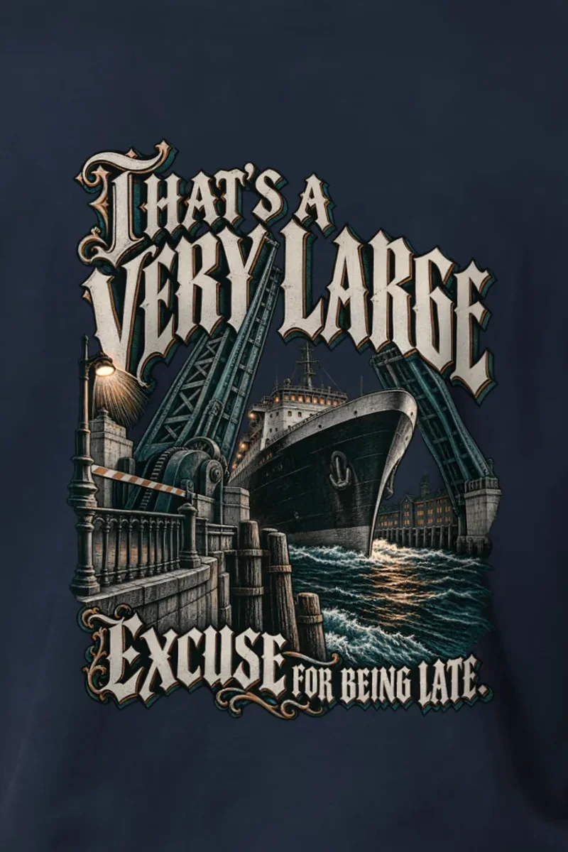 "A Very Large Excuse" Heavyweight Unisex Crewneck T-shirt - the graphic up close
