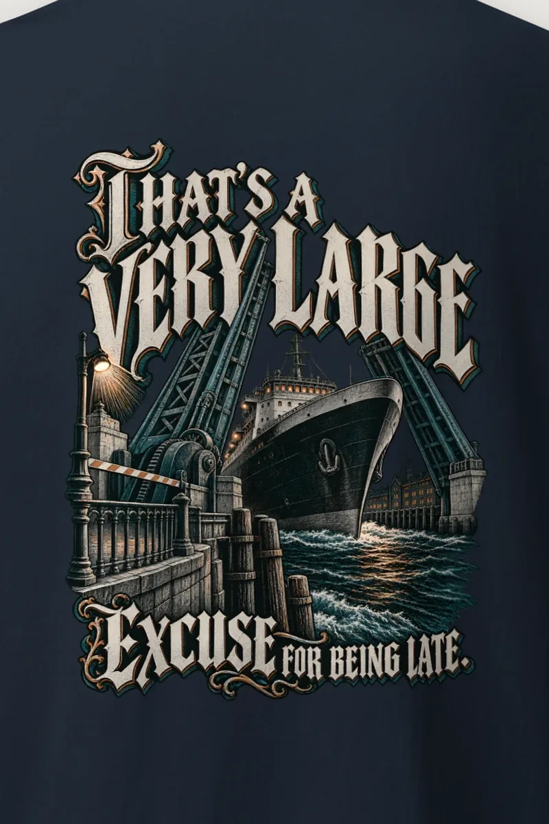"A Very Large Excuse" Heavyweight Unisex Crewneck T-shirt - the graphic up close
