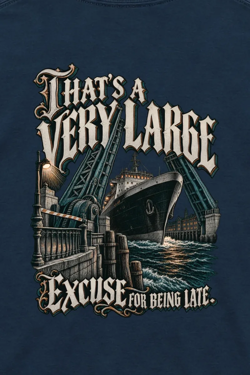 "A Very Large Excuse" Unisex Longsleeve T-shirt - the graphic up close