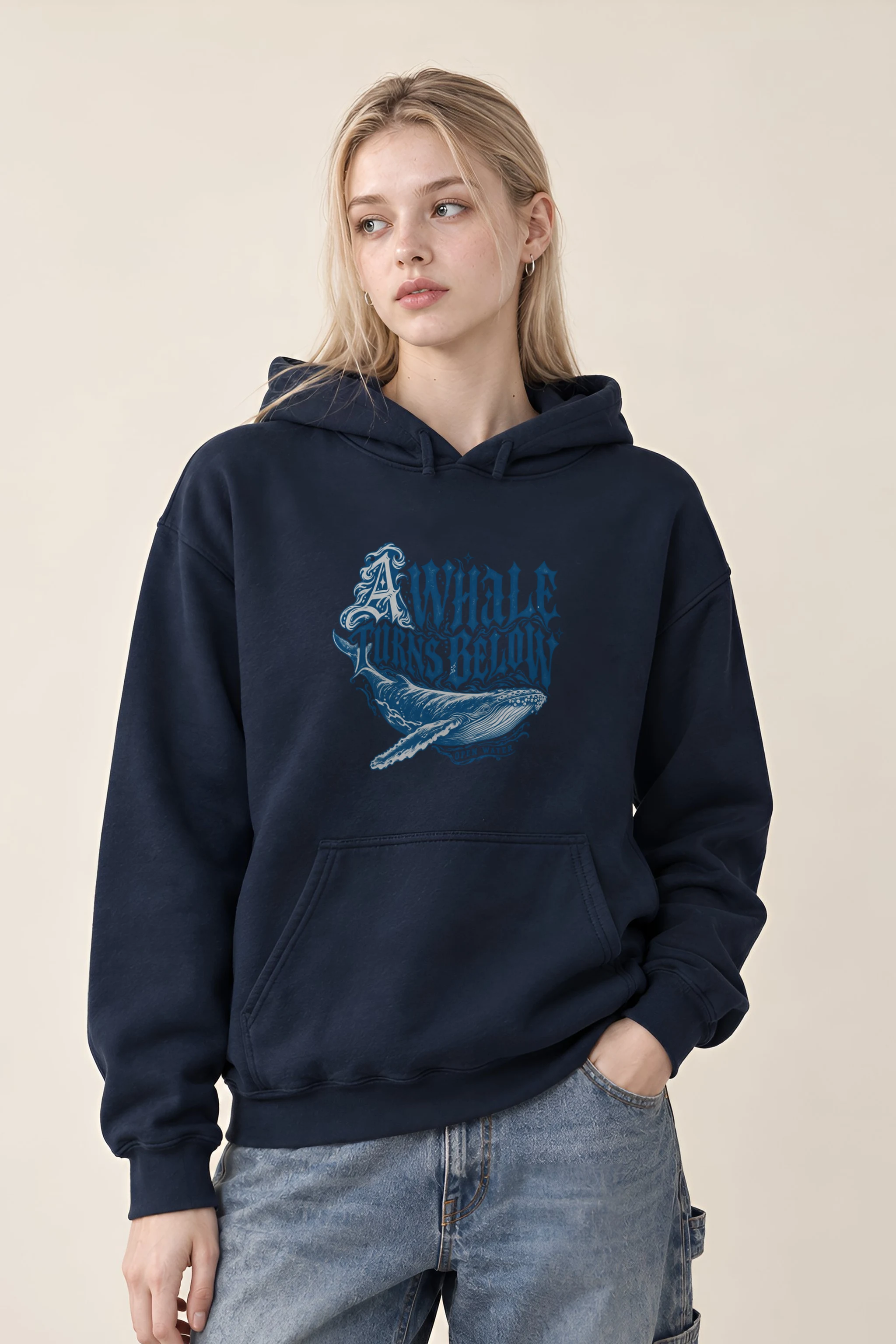 "A Whale Turns Below Open Water" Heavy Blend Unisex Pullover Hoodie
