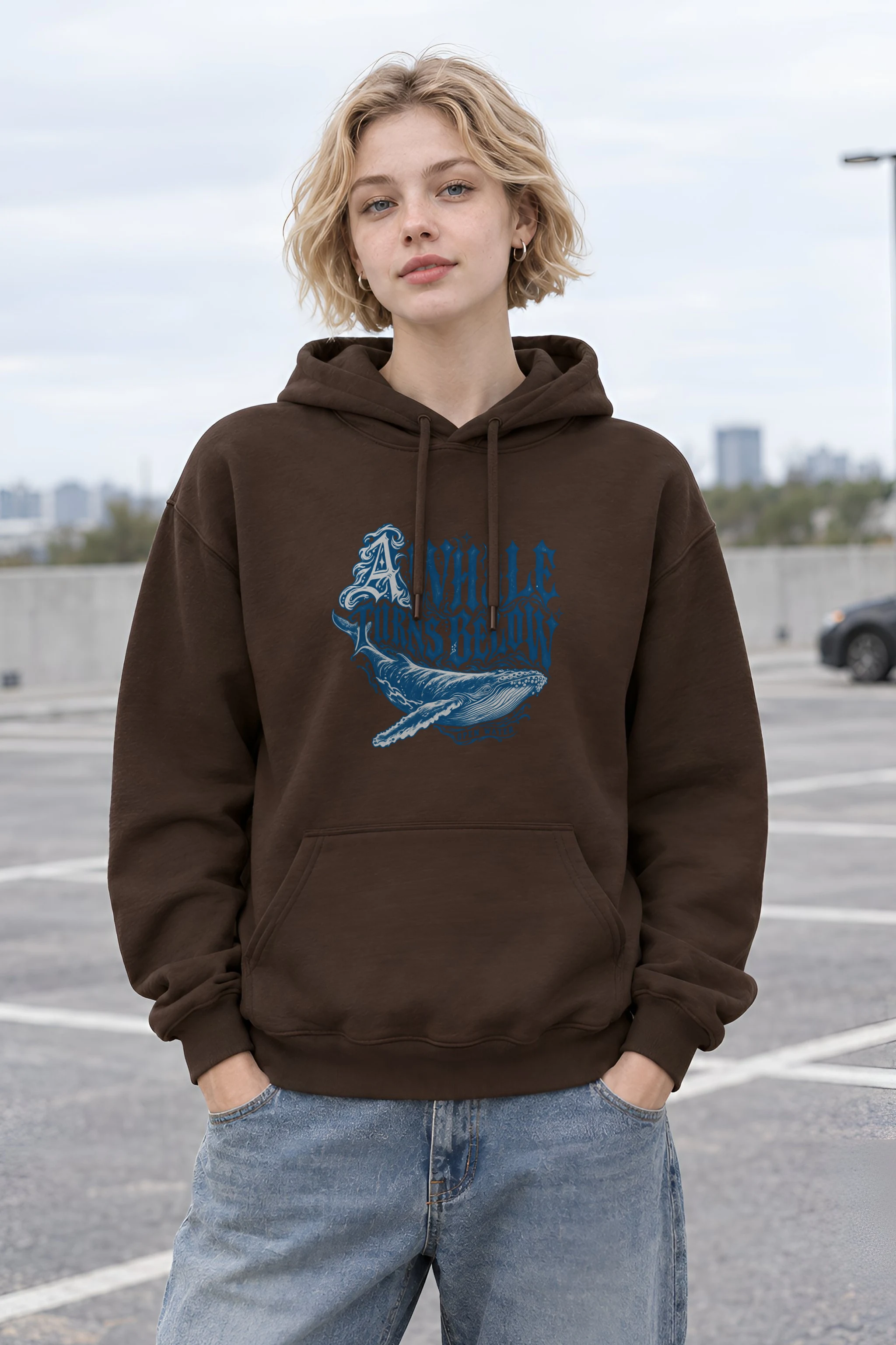 "A Whale Turns Below Open Water" Heavy Blend Unisex Pullover Hoodie