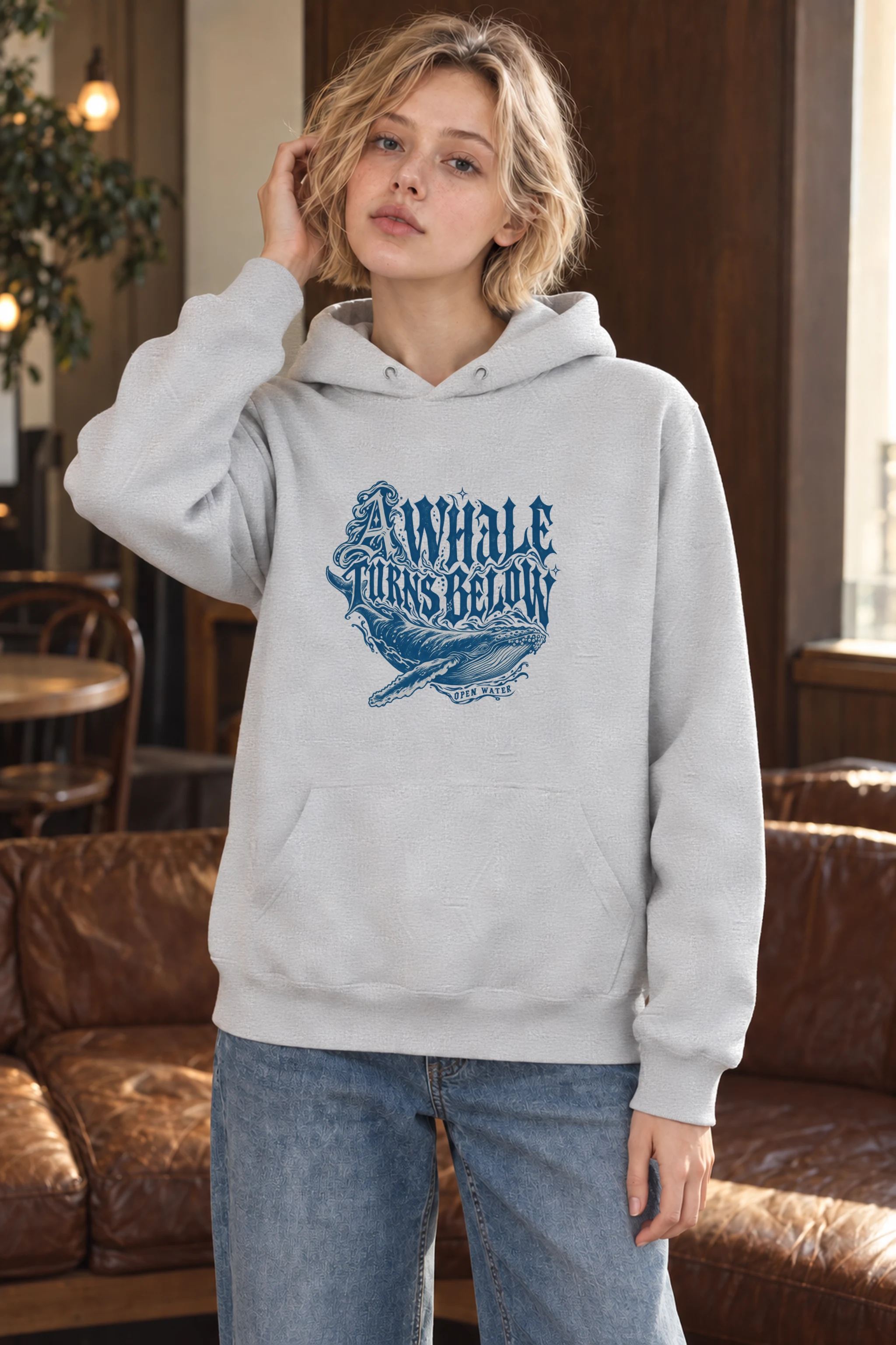 "A Whale Turns Below Open Water" Heavy Blend Unisex Pullover Hoodie
