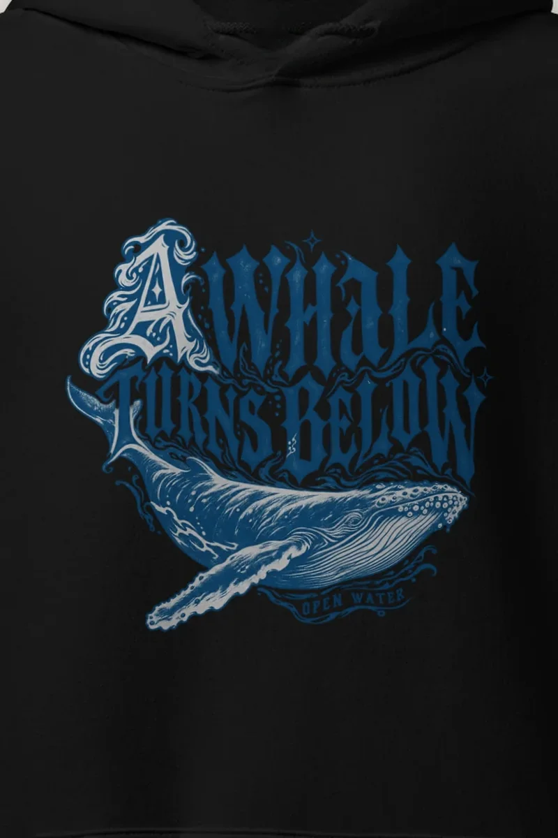 "A Whale Turns Below Open Water" Heavy Blend Unisex Pullover Hoodie - the graphic up close