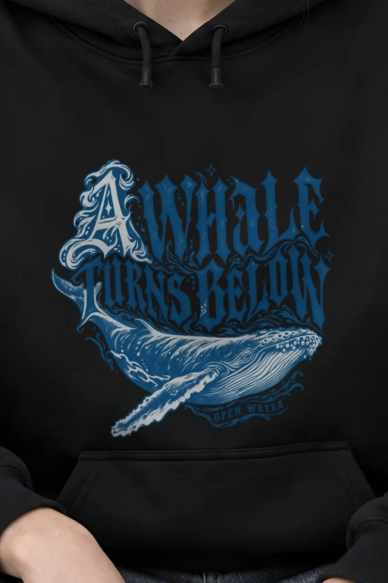 "A Whale Turns Below Open Water" Heavy Blend Unisex Pullover Hoodie - the graphic up close