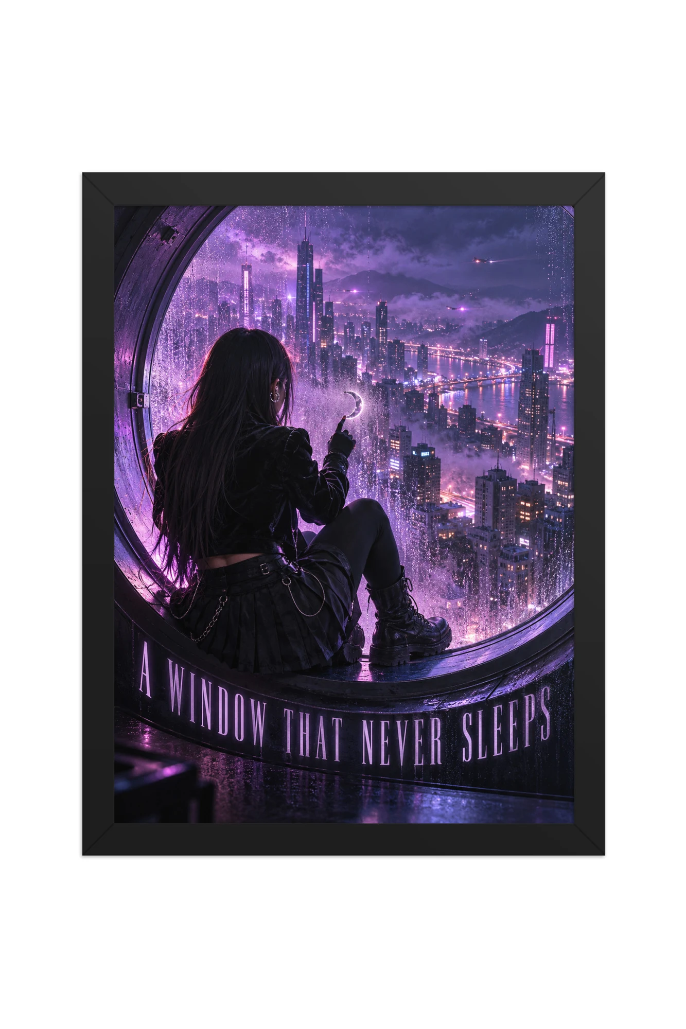 "A Window That Never Sleeps" Premium Wooden Framed Poster