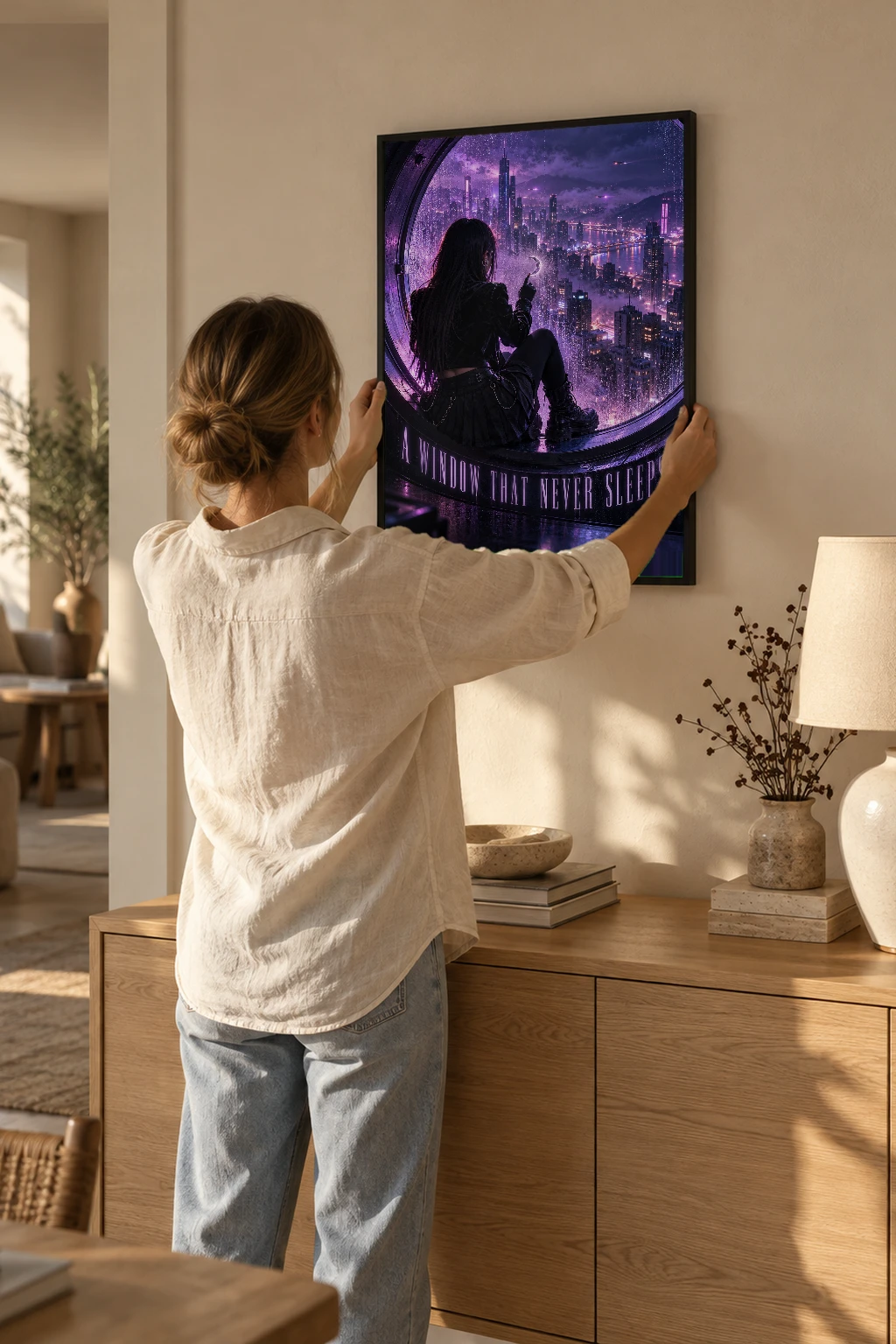 "A Window That Never Sleeps" Premium Wooden Framed Poster