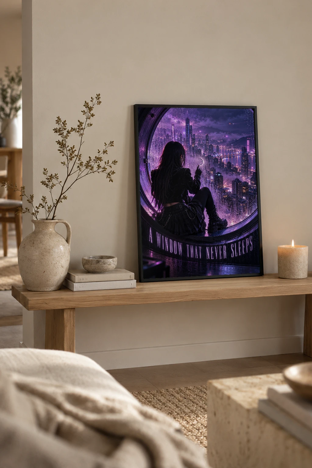"A Window That Never Sleeps" Premium Wooden Framed Poster